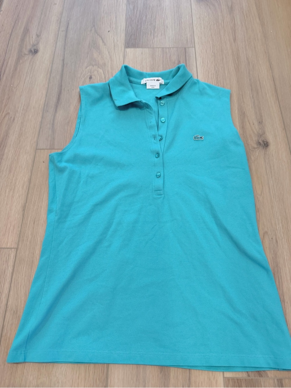 Lacoste Sleeveless Polo Tank in Bright Teal size 40